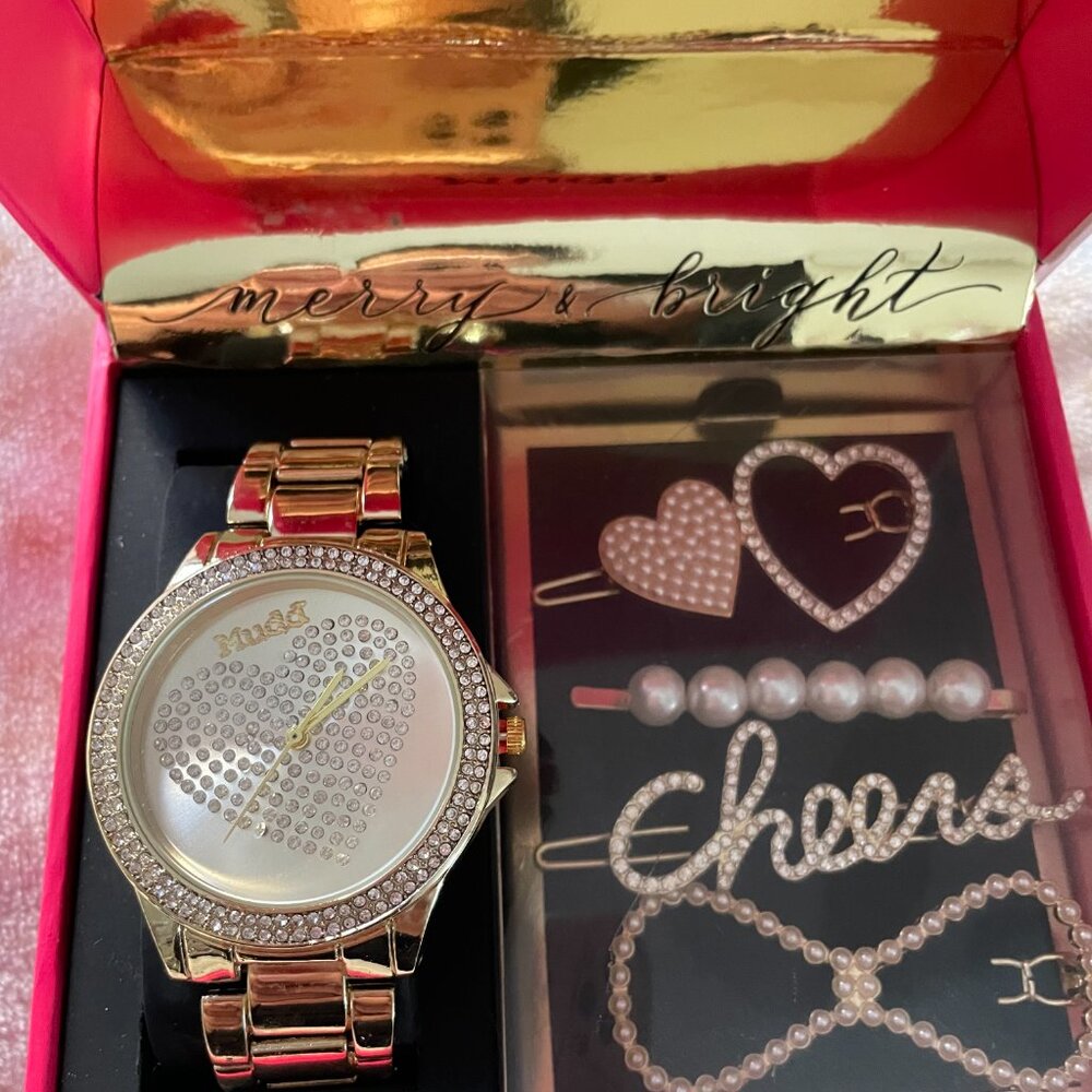 MUDD Gold Watch with Hair Clips